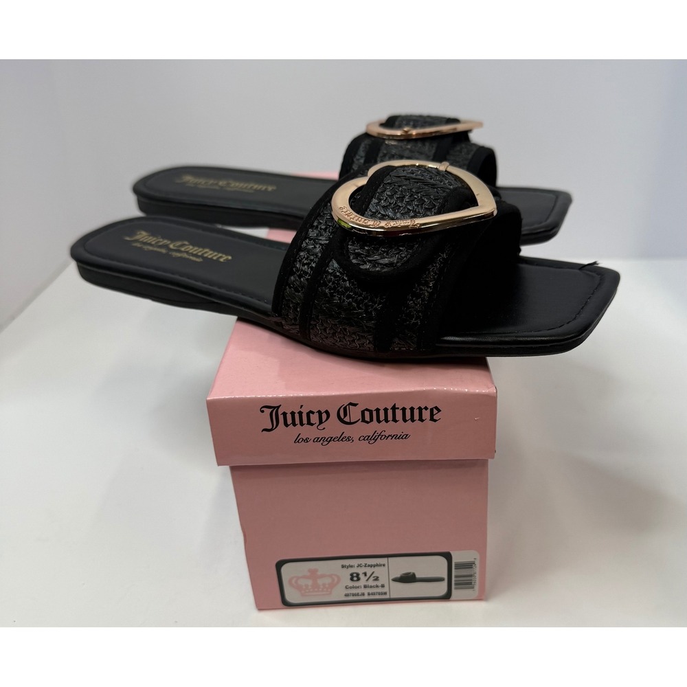 Juicy Couture JC Sapphire Slide Sandal Black Heart Buckle Size 8.5 Vacation